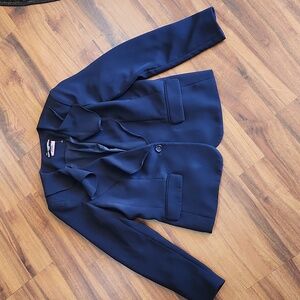 Navy Karl Lagerfeld Ruffle Lined Button Blazer